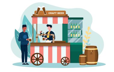 Erkek müşteri bira dükkanından bira alıyor.