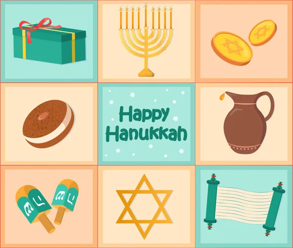 Tarjeta festiva feliz hanukah — Archivo Imágenes Vectoriales