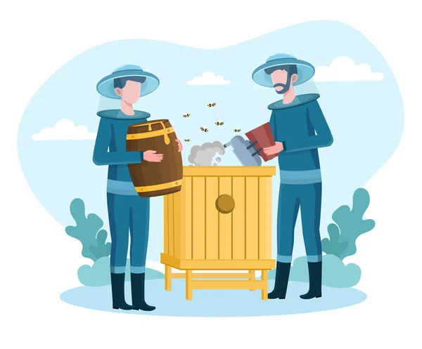 Wo male beekeepers at the apiary — Stock Vector