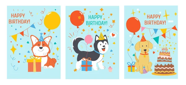 Stylish happy birthday celebrating cards — Stock Vector