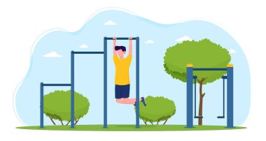 Erkek karakter dışarıda parkta antrenman yapıyor.