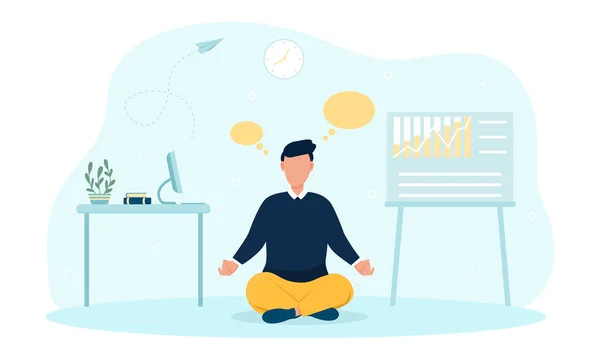 Empresário meditando e concentrando-se no escritório no trabalho —  Vetores de Stock