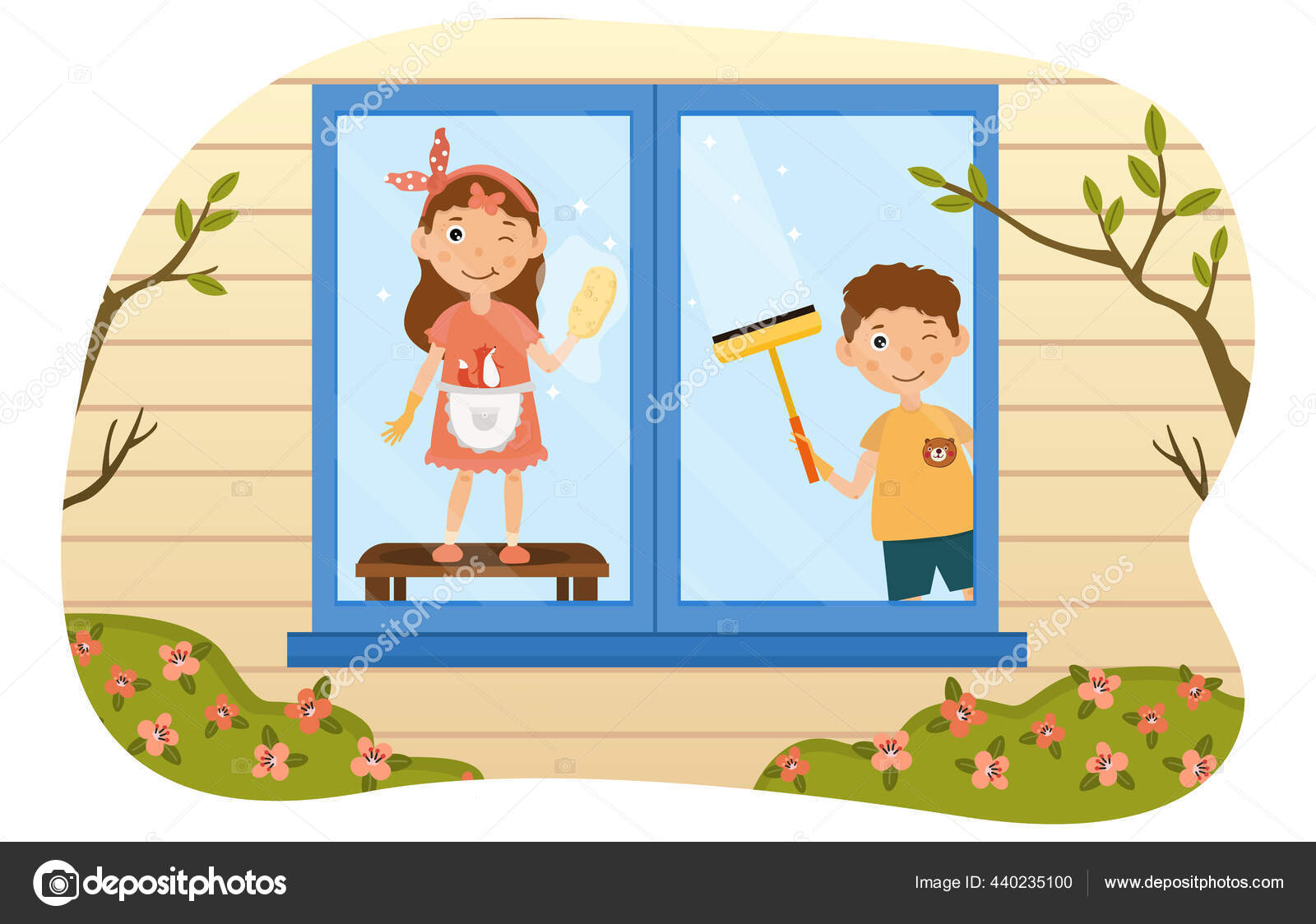 Two young kids washing windows Stock Vector Image by ©mentalmind 440235100
