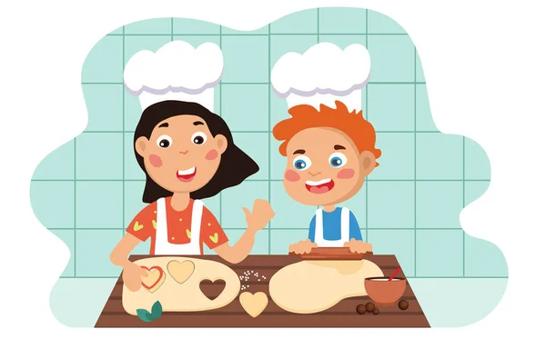 Kleine Kinder haben Spaß beim Kochen — Stockvektor