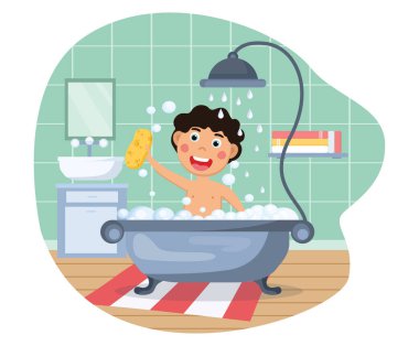 Komik Küçük Çocuk Banyo Yapıyor