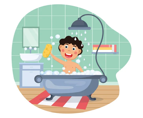 Divertido poco niño teniendo baño — Vector de stock