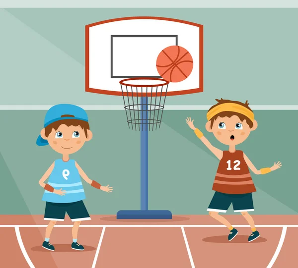 Two young children playing basketball — Stock Vector