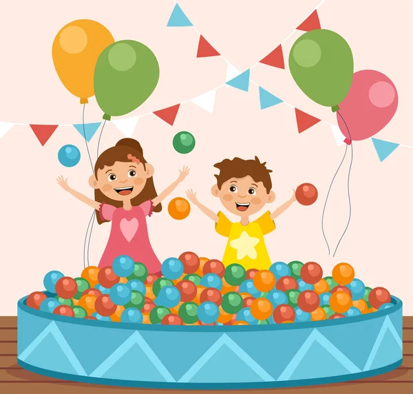 Children playing with balls at a fairground — Stock Vector