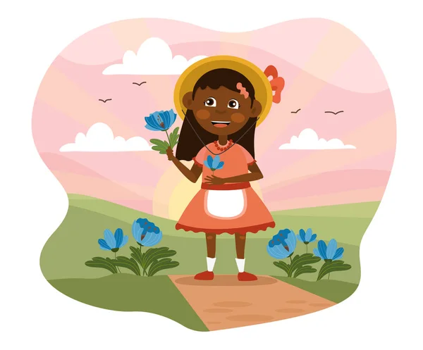 Досить маленька дівчинка збирає свіжі квіти — стоковий вектор
