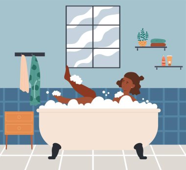 Rahat kadın karakter banyo yapıyor.