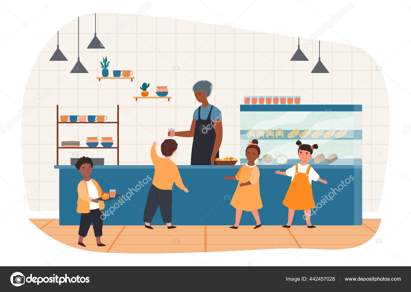 Sekolah kantin dengan anakanak — Stok Vektor © mentalmind 442457028