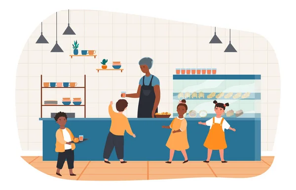 Cantine scolaire avec enfants — Image vectorielle