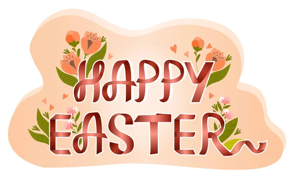 Happy easter red tape handwritten lettering greeting card — Stock Vector