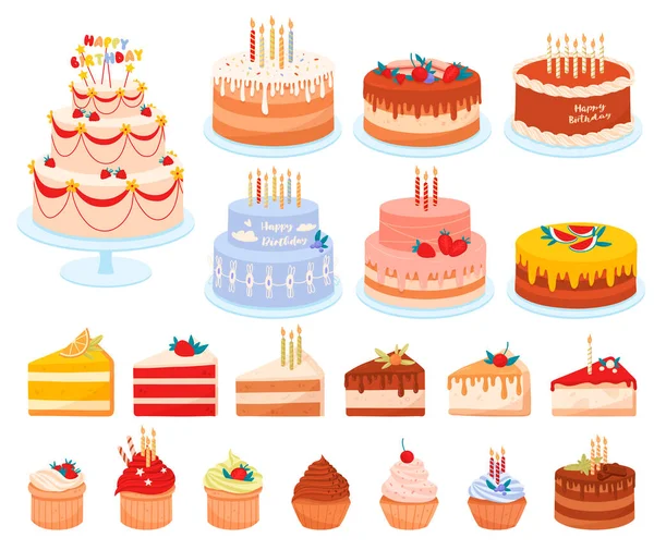 Cartoon cakes vector set — Stock Vector