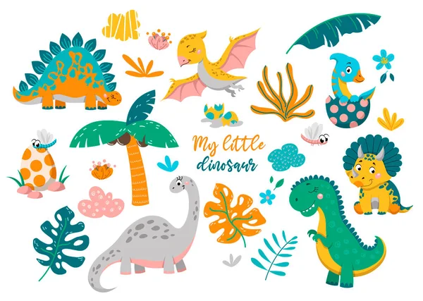 Collection of cute of baby dinosaurs — Stock Vector