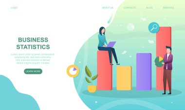 Erkek ve kadın karakterler iş istatistikleri üzerinde çalışıyorlar