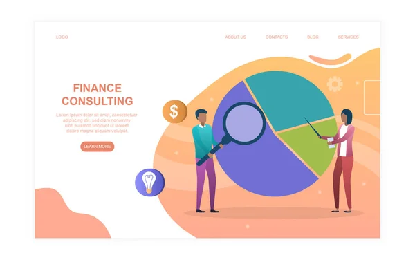 Personagens masculinos e femininos estão trabalhando em consultoria financeira. —  Vetores de Stock