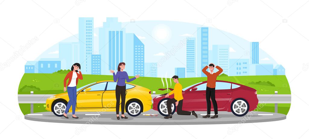 Two men and two women are having car accident