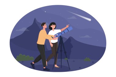 Mutlu şirin çift romantik bir gece randevusunda yıldızları seyrediyor.