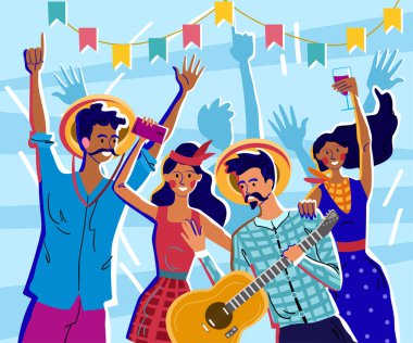 Erkek ve kadın karakterler Festa Junina 'yı kutluyor.