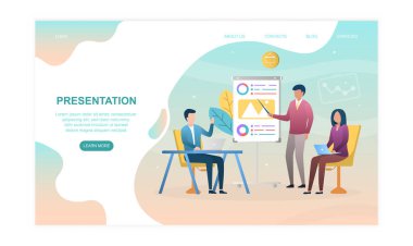 Erkek ve kadın karakterler ofiste oturuyor.