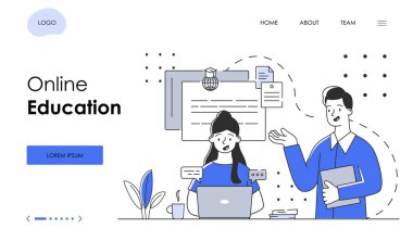 Kadın karakter bilgisayarda çalışıyor.