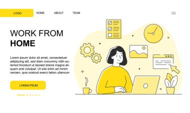 Genç bayan karakter evden çalışıyor.