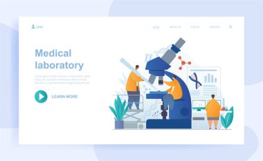 Erkek ve kadın karakterler tıbbi laboratuvarda birlikte çalışıyorlar.