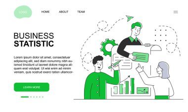 Erkek ve kadın karakterler iş istatistikleri üzerinde birlikte çalışıyorlar.