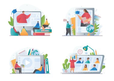 Öğrenci ve öğretmenlerin yer aldığı dört eğitim ve internet seminer sahnesi