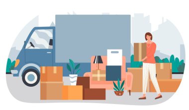 Yeni bir daireye taşınmak, taşınma konseptleri.