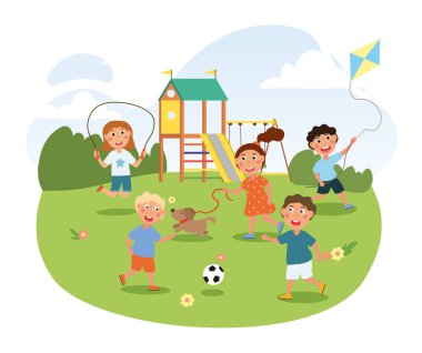 Küçük şirin çocuklar parkta oyun oynuyorlar.