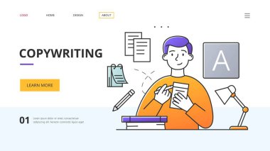 Kitaplar ve belgeler üzerinde çalışan adamla metin yazma kavramı