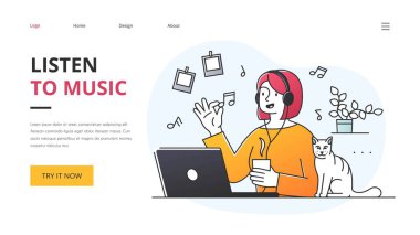 Müzik kulaklığıyla müzik dinleyen genç bir kadın.