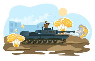 Askeri operasyon yeri, tankı olan asker.