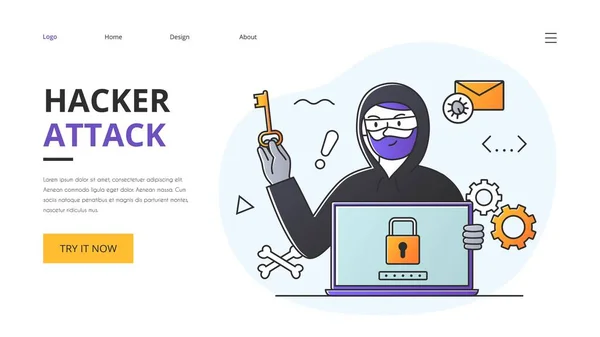 Adathalászat, hacker támadás és webbiztonság — Stock Vector