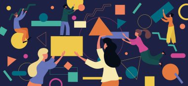 Geometrik şekilli parlak renkli takım çalışması kavramı