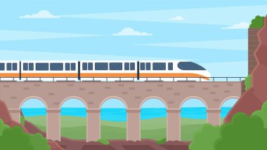 Tren konsepti ve deniz manzarasıyla seyahat etme zamanı..