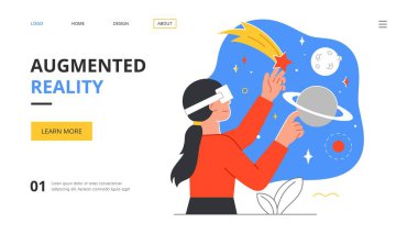 Güneş sisteminin gezegenlerine bakan bir kadın.