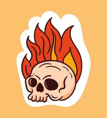Kafasından ateş çıkan renkli ölü kafatası etiketi