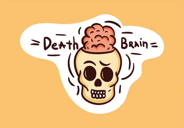 Etiqueta calavera tímida colorida con letras del cerebro de la muerte — Archivo Imágenes Vectoriales