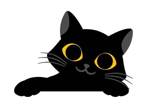 Black cute cat is smiling on white background — Stock Vector