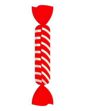 Beyaz arka planda sarıp sarmalayan kırmızı çizgili şeker.