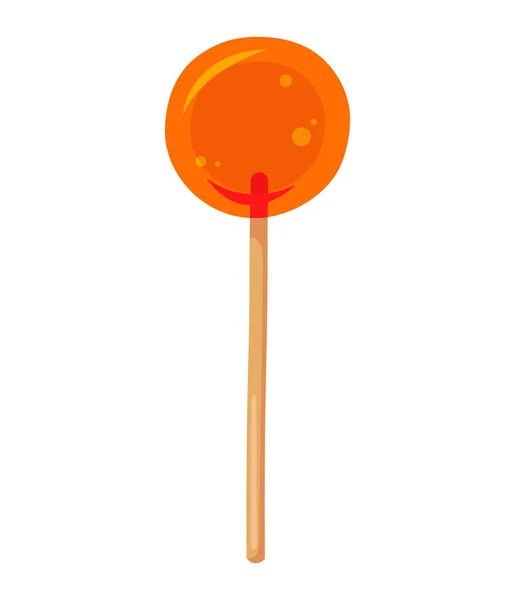 Orange cute round candy on a stick on white background — Stock Vector