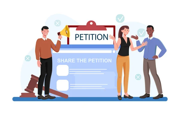Personaggi maschili e femminili firmano una petizione online insieme — Vettoriale Stock