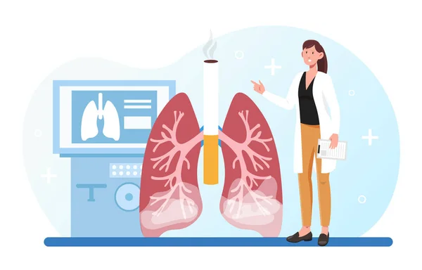 Medico femminile sta studiando polmoni fumatori colpiti in ospedale — Vettoriale Stock