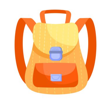 Beyaz arka planda süslü sarı ve turuncu sırt çantası