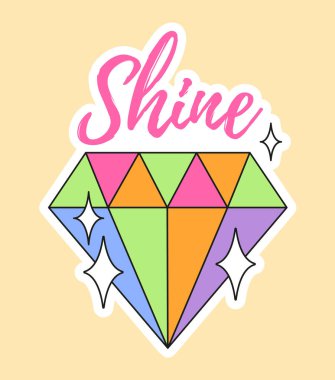 Renkli elmasın üstünde parlak harflerle şirin bir moda yaması.