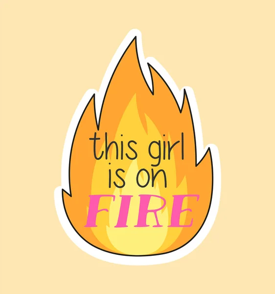 Lindo parche de moda con esta chica está en fuego letras en llamas de fuego — Vector de stock