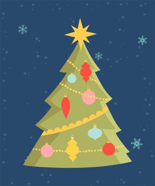 Noel ve yeni yıl için küçük şirin bir Noel ağacı olan tebrik kartı.